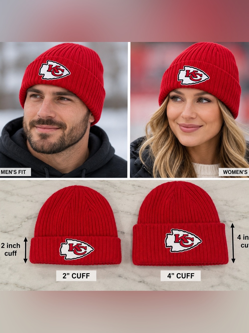 Kansas City Chiefs Fanatics Red Ribbed Knit Cuffed Beanie NFL One Size Unisex